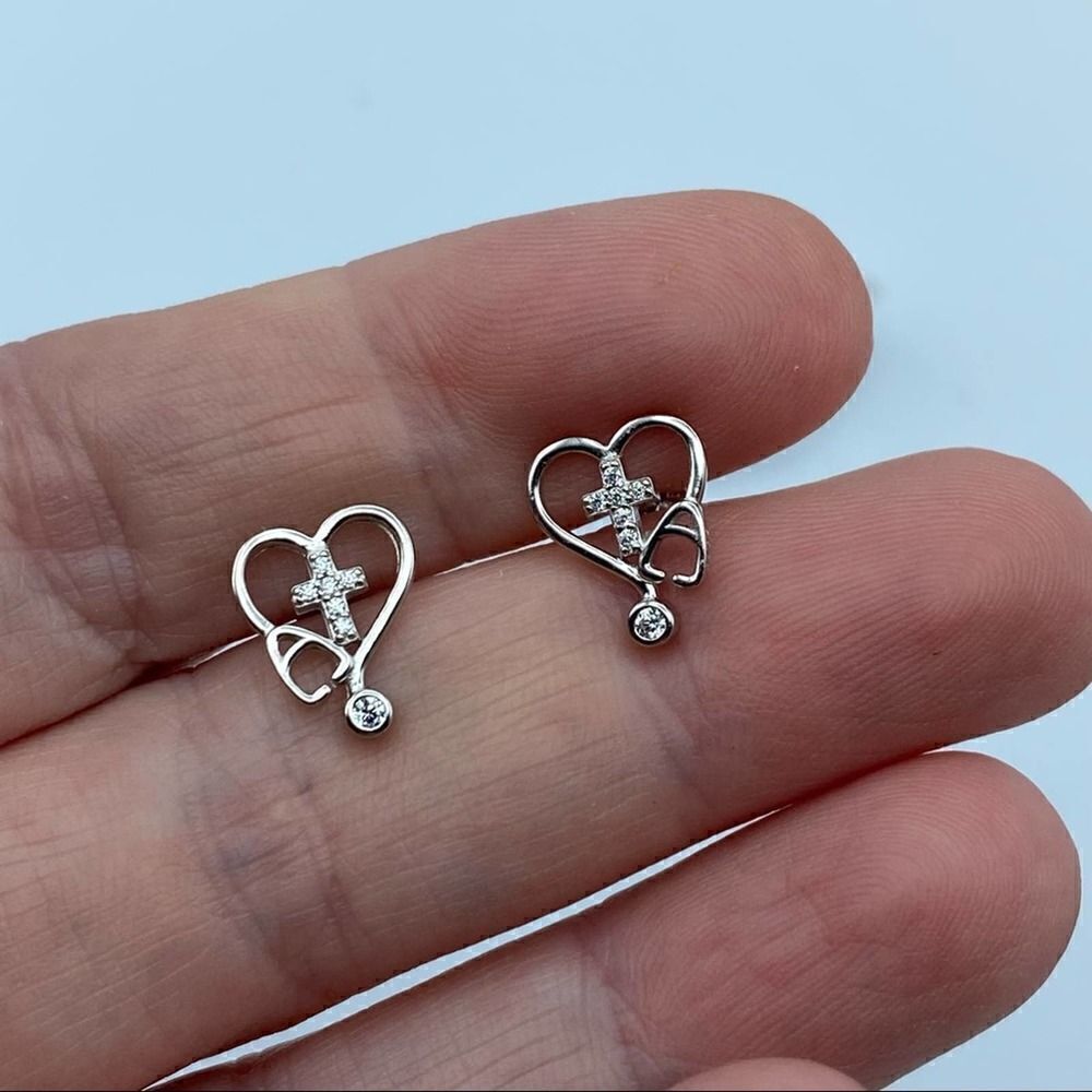 Stethoscope Sterling Silver CZ Earrings